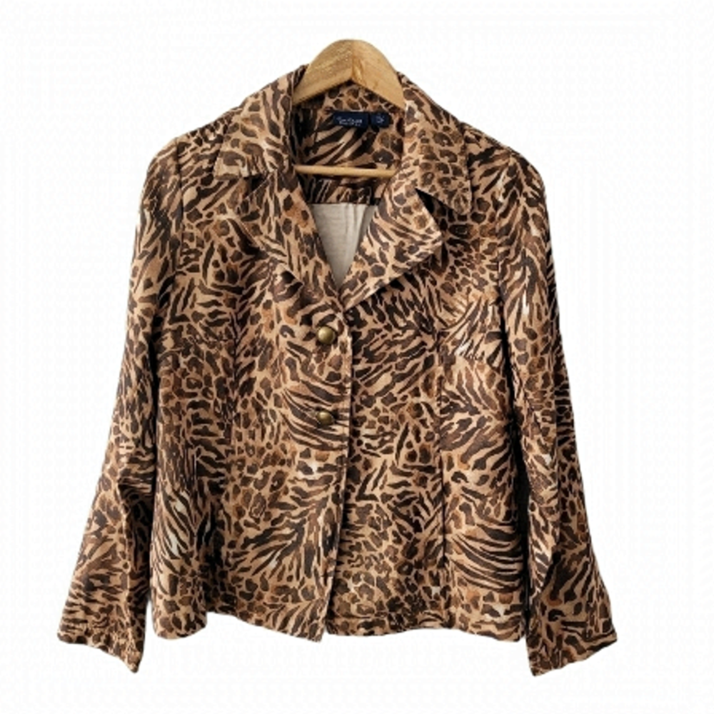 VINTAGE Leopard Cheetah Print Button Up Long Sleeve Soft Jacket Shacket Size M